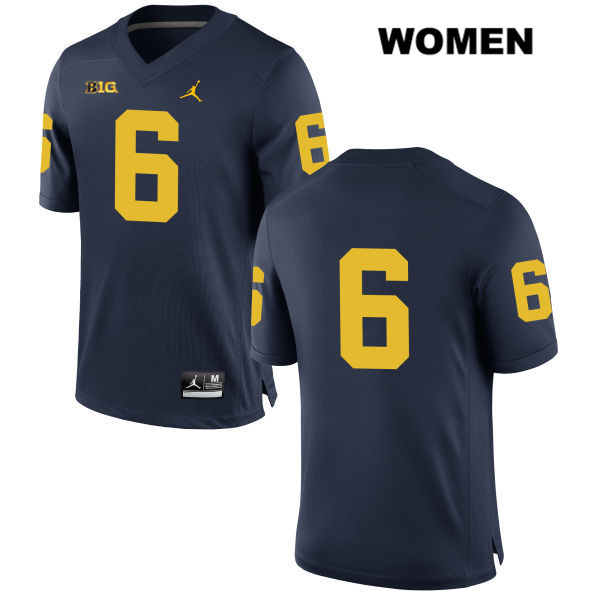 Women's NCAA Michigan Wolverines Kareem Walker #6 No Name Navy Jordan Brand Authentic Stitched Football College Jersey VQ25F12NZ